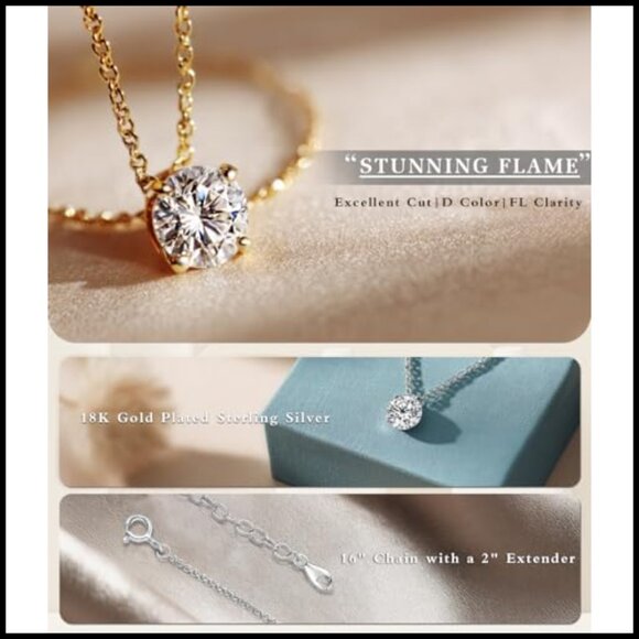 Round Solitaire Crystal Pendant Necklace, Sterling Silver  Sterling Silver Cubic Zirconia Pendant Necklace Dainty Minimal Elegant